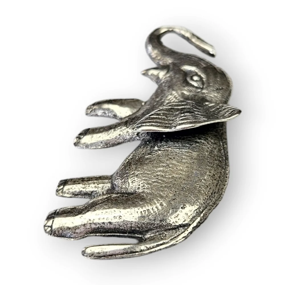 Vintage Sterling Elephant Brooch Brookraft Lucky Brushed 925 Silver 1940s 2
